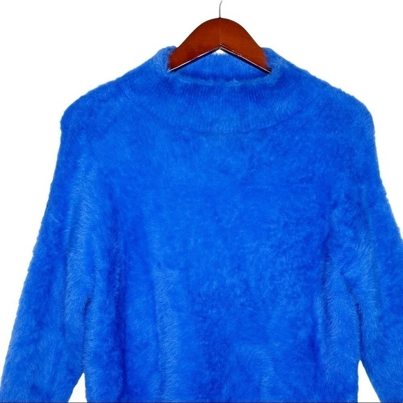FOR THE REPUBLIC COBALT Blue Fuzzy Mock Neck Sweater Size Small - Picture 4 of 14